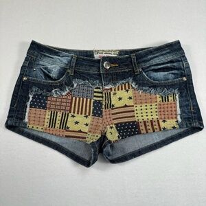 Hot Kiss Cici Jean Short American Flag Juniors Size 9 Dark Wash Denim Distressed